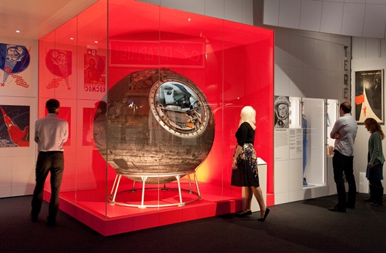 Visitors with Vostok 6 at the Cosmonauts exhibition © Science Museum