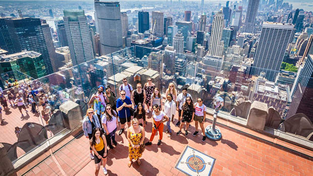 A group of students in New York on a DMU global trip