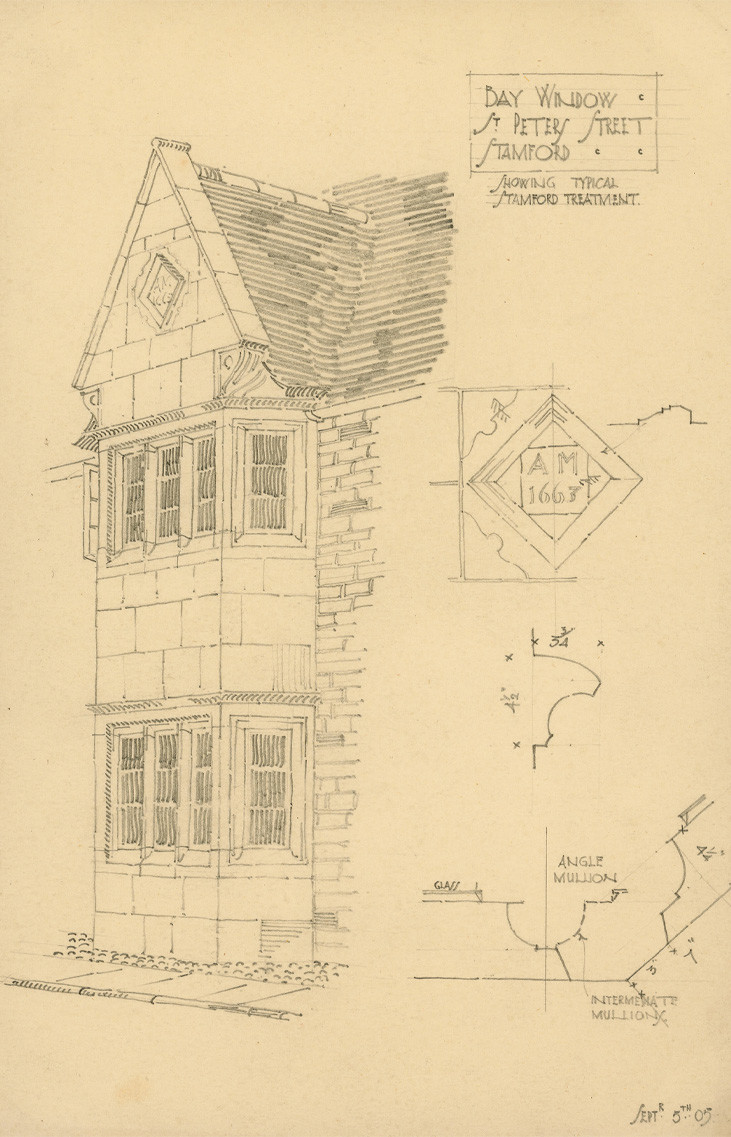 Bay Window, St Peter's Street, Stamford, Drawing by Arthur Bryan