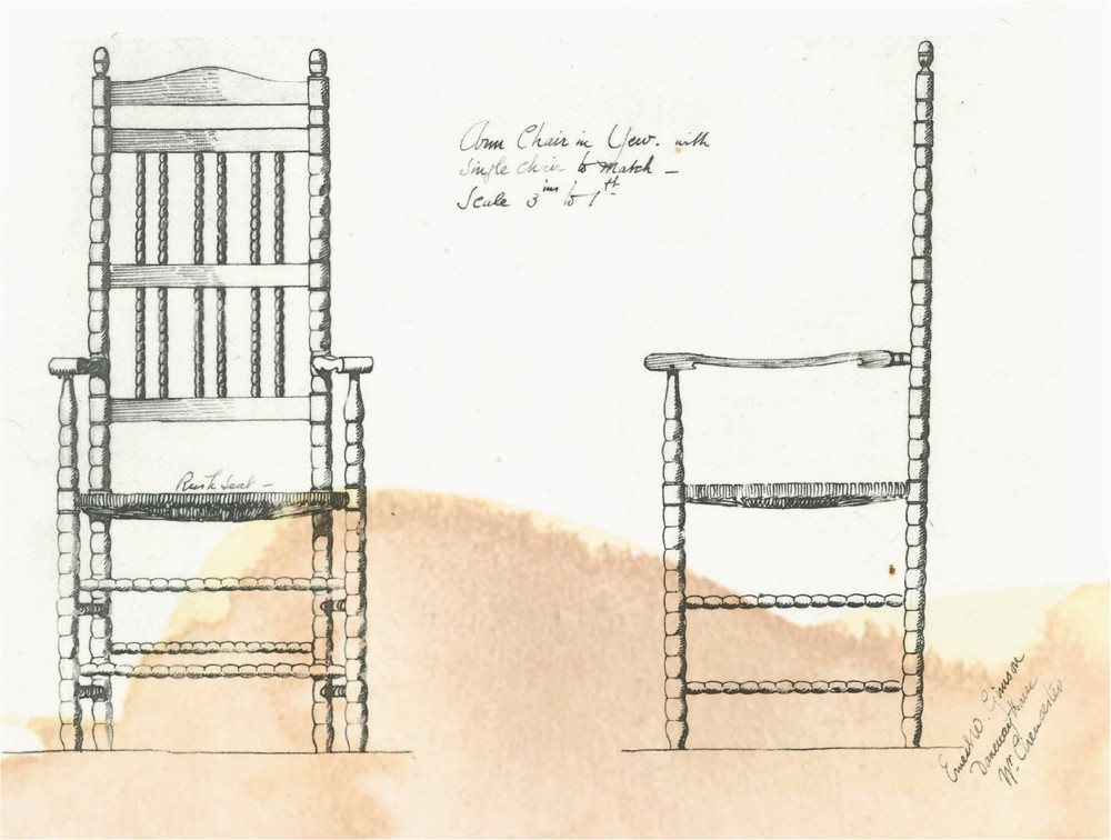 Drawing of turned chairs by Ernest Gimson, 1880s