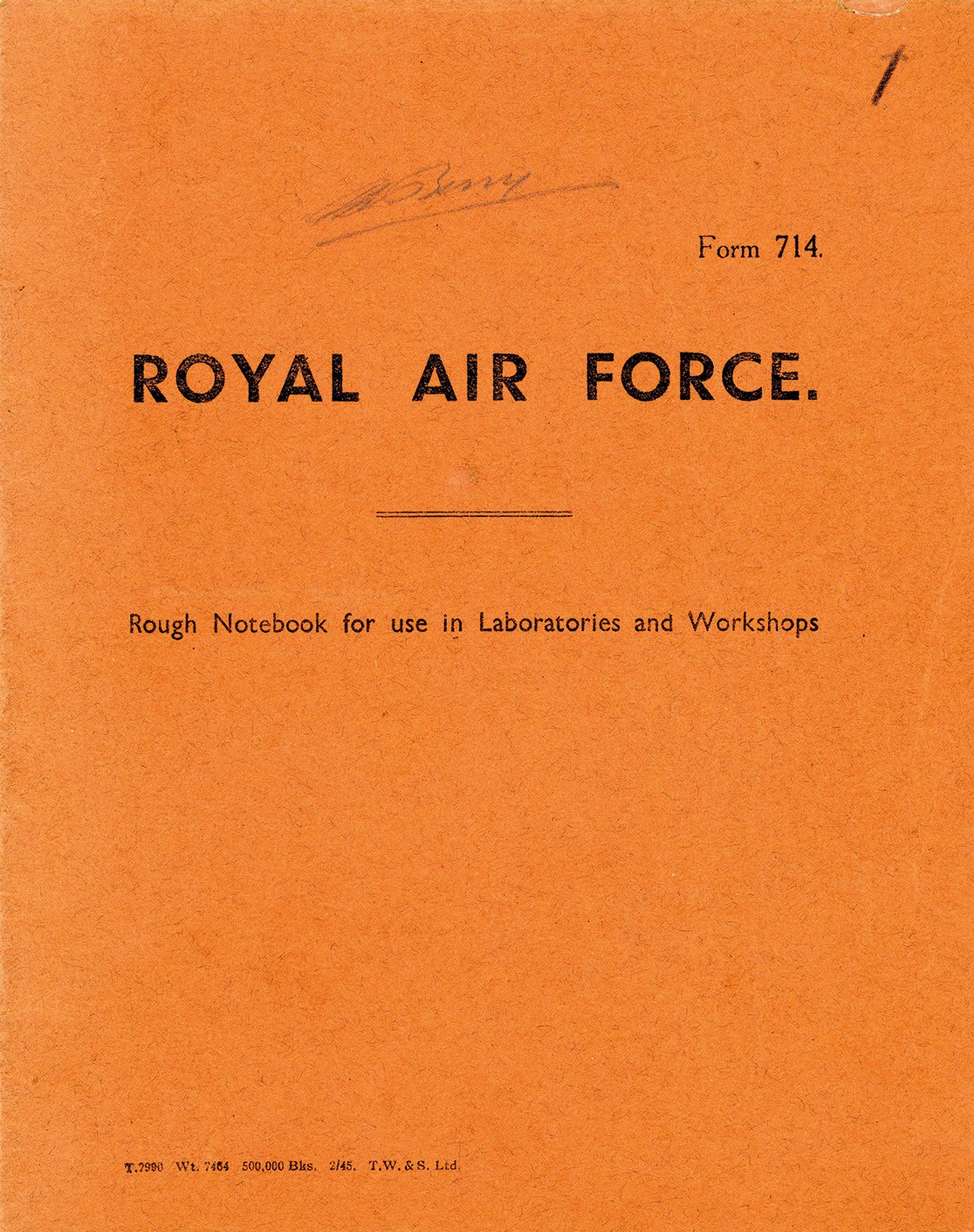 Cover of Dennis Berry's RAF notebook used whilst a student at Leicester School of Architecture, 1946