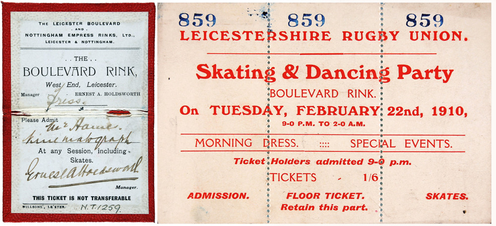 Tickets for events at the Boulevard Rink. Courtesy of the Record Office of Leicester, Leicestershire and Rutland