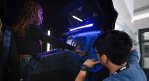 A student in an aircraft cockpit