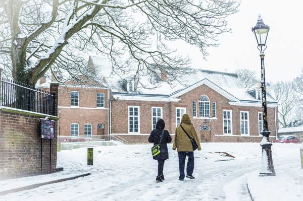 Leicester Castle Great Hall - Leicester Castle Business School in Snow.